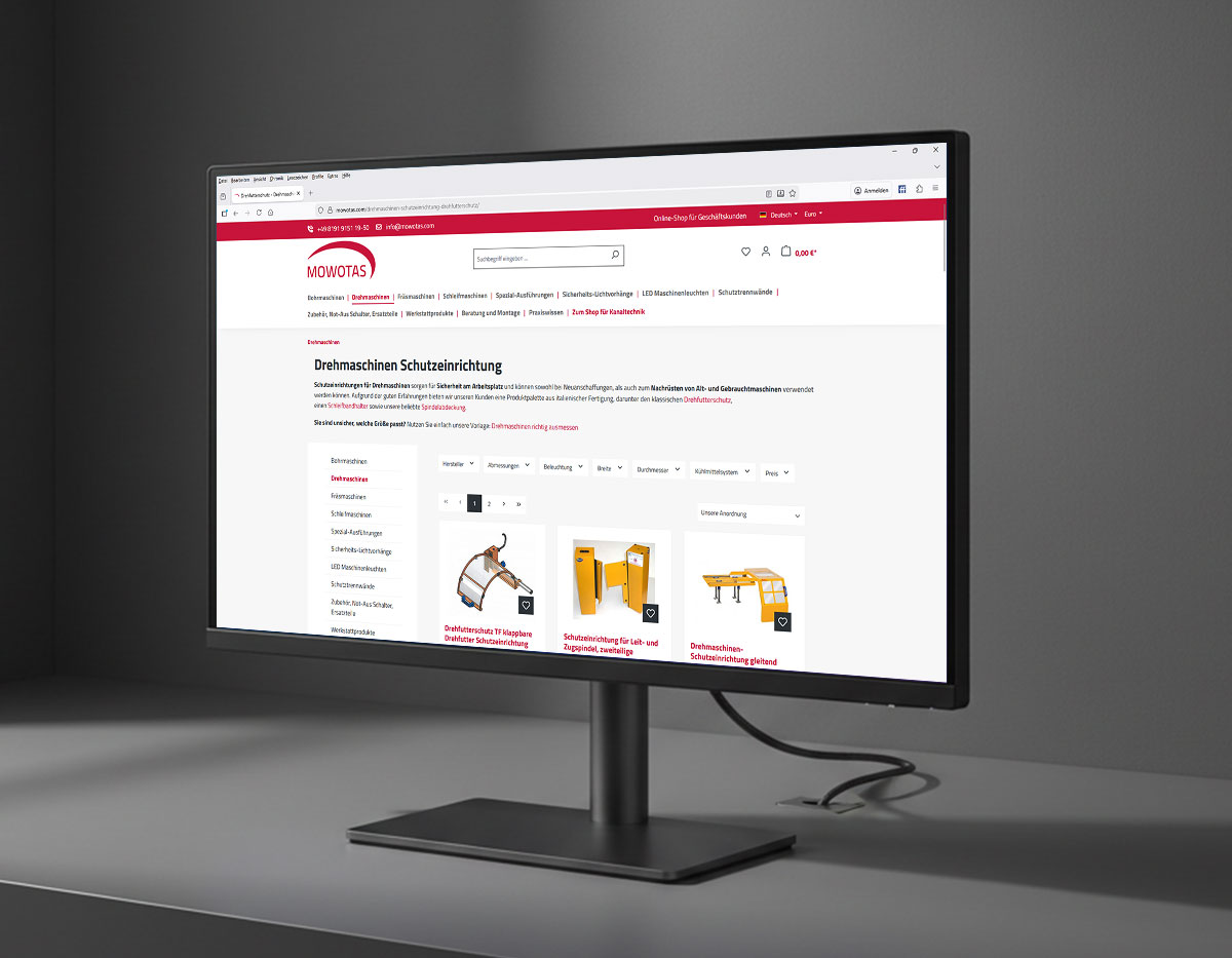 Onlineshop Design Programmierung Mowotas Drehmaschinen Schutzeinrichtung Drehfutterschutz